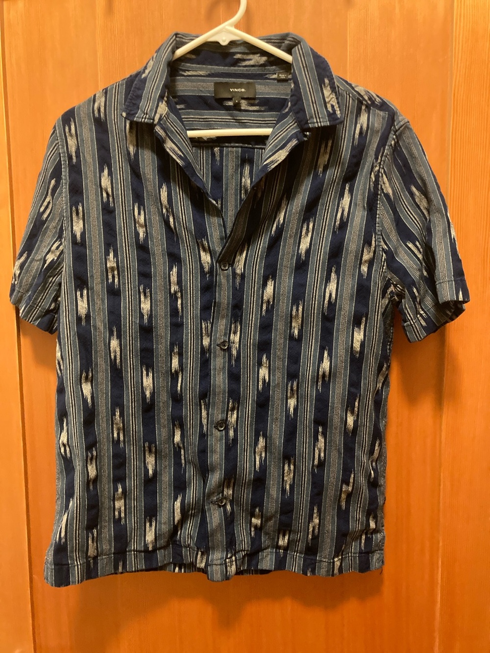 Vince Blue Striped Short-Sleeve Button-Down Shirt
